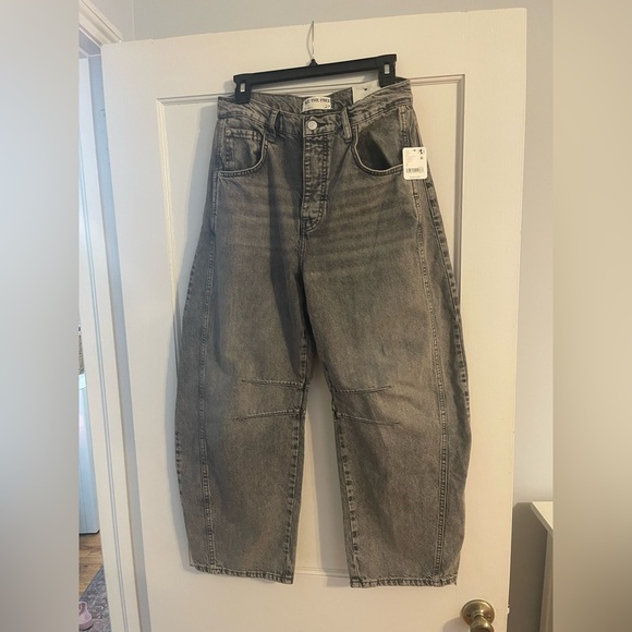 Free People Good Luck Mid Rise Barrel Jeans Falcon Grey - Picture 10 of 11